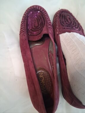 Burgundy Sequin Suede Loafers - Women Used Worn